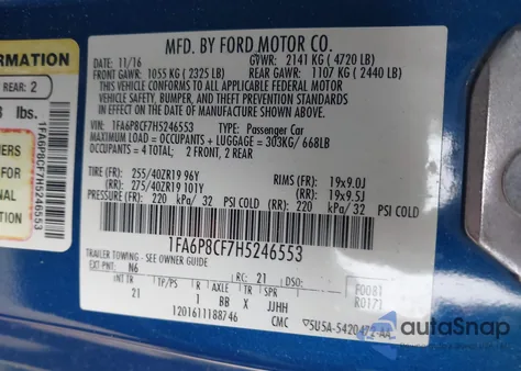 2017 Ford Mustang Gt z USA, uszkodzony, nr VIN 1FA6P8CF7H5246553